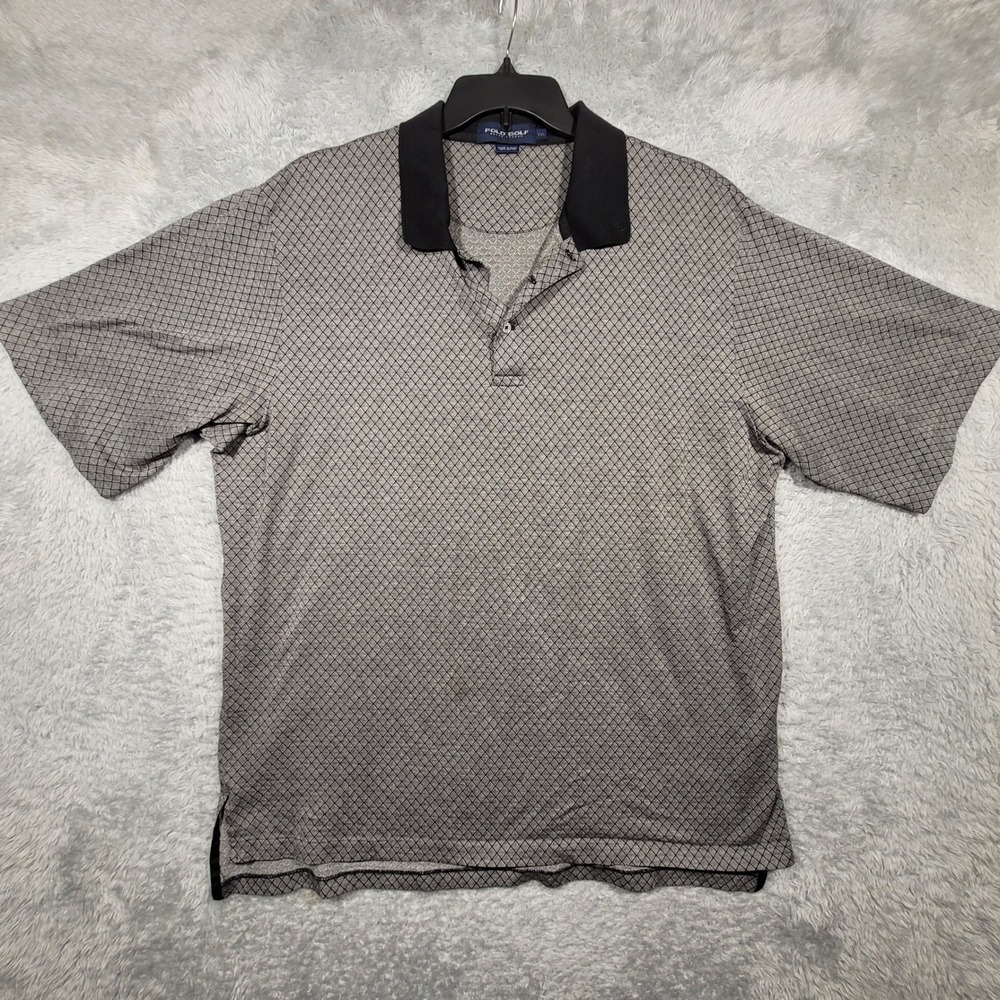 Polo Golf Ralph Lauren XXL Gray Black Diamond‎ Pattern Short Sleeve Golf Polo *